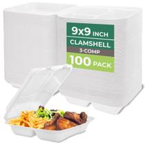 Recipientes para alimentos Freshware Clamshell com tampas, 3 unidades, pacote com 100
