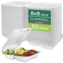 Recipientes para alimentos Freshware Clamshell com tampas, 8x8, 3 compartimentos Recipientes para alimentos Freshware Clamshell com tampas, 8x8, 3 compartimentos