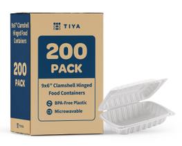 Recipientes para Alimentos TIYA Clamshell (200 Unidades) - 9x6 Polegadas - Plástico Branco