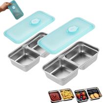 Recipientes para lanches com compartimento duplo de aço inoxidável x2 Recipientes para lanches com compartimento duplo de aço inoxidável x2
