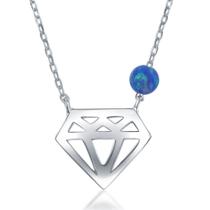 Recorte de diamante de prata esterlina com colar de contas de opala azul