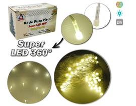 Rede 120 leds branco quente super led 360 127v 3mx55cm 8 funcoes fio transparente