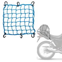 Rede Aranha Elástica Azul Com Ganchos Moto Bagageiro E Capacete