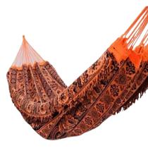Rede Cama Modelo Indiana Cor Laranja Estampada Reforçada Para Jardim Varanda Descanso