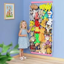 Rede de armazenamento de animais de pelúcia VOMELON ajustável elástica rosa