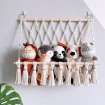 Rede de armazenamento de brinquedos JENPECH Macrame 59x52cm Suporte de madeira