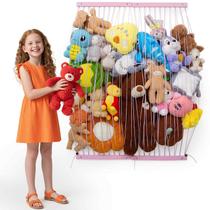Rede de bichos de pelúcia Qiannhee, organizador de brinquedos rosa com 74 cm de largura