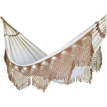 Rede de dormir algodão bege com caramelo casal luxo Reforçada