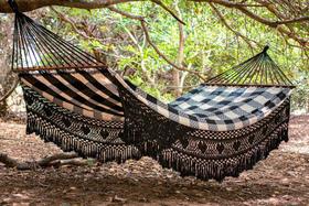 Rede de Dormir Americana King Xadrez Preto Off White Algodão