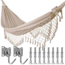 Rede de Dormir Casal Bege + Ganchos Costura Reforçada