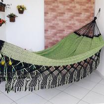 Rede de Dormir Casal Flor do Sertão Preto com Verde - REDES DE DORMIR