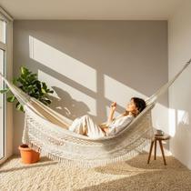 Rede de Dormir Casal Ostra Bege ( Algodão Cru )