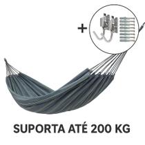 Rede de Dormir Cinza Listrado + Gancho com Buchas e Parafusos