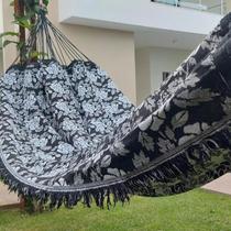 Rede de Dormir Descanso Casal e Solteiro Indiana Reforçada 4m Varanda Sacada Várias Cores Cor:Preto e Branco