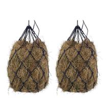 Rede de feno BLOOMOAK para cavalo, saco de feno preto com 40" de comprimento e furos maiores de 4" com anéis de metal para cabras/burros/cavalos idosos, 2 unidades (40" de comprimento e furos de 4")