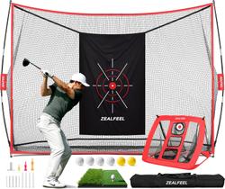 Rede de golfe ZEALFEEL de 10 x 7 pés com rede de corte, tapete, 6 bolas e 8 camisetas