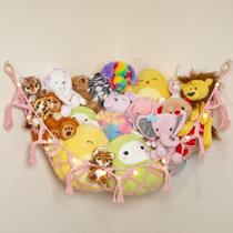 Rede de macramê para armazenamento de animais de pelúcia Lilly's Love Pink