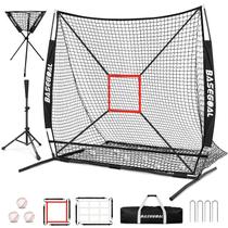 Rede de treino de beisebol BaseGoal 183 x 183 cm com tee de rebatida Rede de treino de beisebol BaseGoal 183 x 183 cm com tee de rebatida