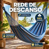 Rede Descanso e Domir Compacta Solteiro Algodão Listrada Colorida 3,10 Metros Resistente Suporta ate 150 KG Rede Descanso e Domir Compacta Solteiro Algodão Listrada Colorida 3,10 Metros Resistente Suporta ate 150 KG