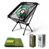 Rede dobrável de lascas de golfe SENSECLUB com tapete e alvos