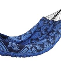 Rede Indiana Na Cor Azul Para VarandaJardim Descanso Feita Em Algodão Resistente