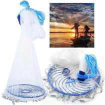 Rede Pesca Tarrafa Chinesa 3 Metros Discos Pescaria Malha Multifilamento Peixe Tainha Lambari Robalo Tilapia