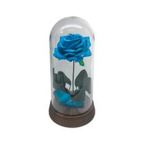 Redoma com Rosa Azul , inspirada na A Rosa Encantada do filme a A Bela e A Fera e do O Pequeno Príncipe