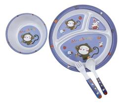 Refeição Infantil Prato Com Divisórias Para Papinha Bebê Pratinho Jogo C/ 4 Pçs Alimentação Macaquinho
