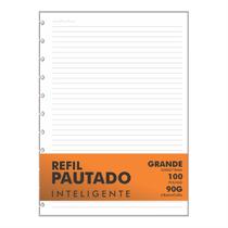 Refil 100 Folhas Caderno Grande Pautado 90g Compatível com Discos / Inteligente