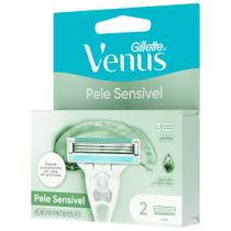 Refil de Lâmina Venus Pele Sensível 2 Unidades Gillette 3 Lâminas Antiatrito Com Aloe Vera Feminino