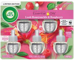 Refil de óleo perfumado Air Wick Plug in Lush Honeysuckle and Raspberry, pacote com 5