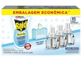 Refil de Repelente Elétrico Líquido Raid Family 32,9ml 3 Unidades