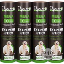 Refil Lint Roller Ruisticki de 10 polegadas, pacote com 4, 240 folhas
