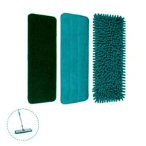 Refil Mop Plano 3 Em 1 Chenile Microfibra Abrasivo Kit C/3 Flashlimp