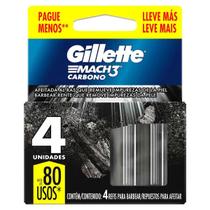 Refils Gillette Mach3 Carbono Leve 4 Unidades