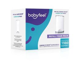Refis Babyfeel p/ Dekor Classic Pail 4 unidades +30% espessura Eliminação de odores Scent Pó - 1980 fraldas