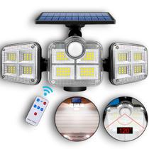 Refletor Grande Solar Luminaria Led Sensor De Movimento Controle Remoto de Três Cabeças Giratorias