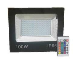 Refletor Led 100w Holofote Prova Dágua Ip66 rgb bivolt com controle remoto