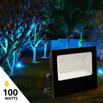 Refletor Led 100W SMD Ip66 Resistente a Água RGB Verde Azul Branco Quente Bivolt Jardim Iluminação Decoração Externo Casa Sítio