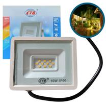 Refletor Led 10w Corpo Branco Ip66 Holofote Branco Quente