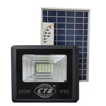 Refletor Led 300w Com Placa Solar 50w Branco Frio 6500k