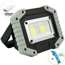 Refletor LED 30W Portátil Recarregável LED COB IP65 Cinza + Chaveiro CBRN18031