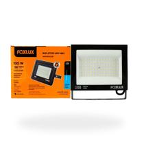Refletor LED Foxlux 100W 6500K Bivolt IP65 Alta Iluminação Para Fachadas, Jardins, Pátios e Áreas Externas
