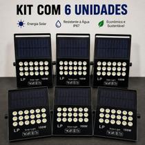 Refletor Led Recarregavel Energia Solar Aluminio kit 6 unidades