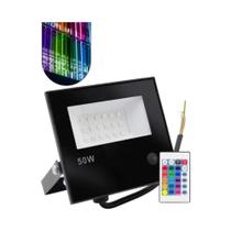 Refletor LED RGB 50W com Controle Remoto Colorido IP66 Bivolt