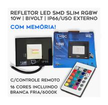 Refletor LED RGBW 10W C/ Memória SMD SLIM Bivolt IP66/Uso Externo Luz Branca Fria incluída - MGC