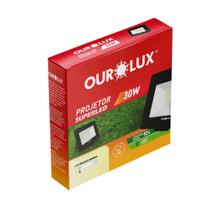 Refletor led slim 30w bivolt preto 3000k ourolux