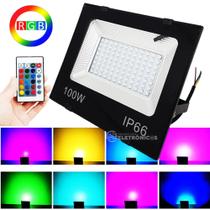 Refletor RGB 100W LED Holofote 16 Opções De Cores Com Controle Remoto RERGB100W