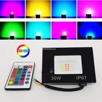 Refletor RGB 30W LED Holofote 16 Opções De Cores Com Controle Remoto 61356