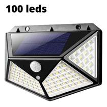 Refletor Solar 100 Leds Com Placa Solar Parede Jardim